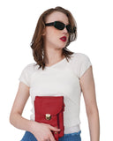 HAUTTON Unisex Genuine Leather Multi Purpose Cum Travel Bag with Adjustable Strap | 15 x 20 Inches - Red