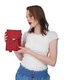 HAUTTON Unisex Genuine Leather Multi Purpose Cum Travel Bag with Adjustable Strap | 15 x 20 Inches - Red