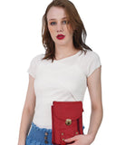 HAUTTON Unisex Genuine Leather Multi Purpose Cum Travel Bag with Adjustable Strap | 15 x 20 Inches - Red