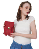 HAUTTON Unisex Genuine Leather Multi Purpose Cum Travel Bag with Adjustable Strap | 15 x 20 Inches - Red