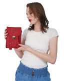 HAUTTON Unisex Genuine Leather Multi Purpose Cum Travel Bag with Adjustable Strap | 15 x 20 Inches - Red