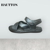 Hautton Men Geniune Leather Stylish Black and comfortable Comfy Padding Sandal For Men