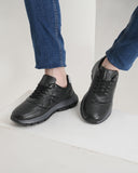 HAUTTON Genuine Leather Casual Sneakers for Men | Premium Leather Lace-Up Shoes | Cushioned Comfort Sole | Lightweight Everyday Walking Shoes | Black