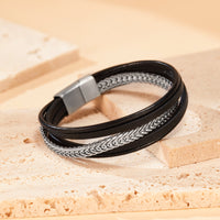 Prak Kinyued Premium Top Quality 316 Stainless Steel Faux leather Silver Bracelet for Men