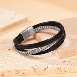 Prak Kinyued Premium Top Quality 316 Stainless Steel Faux leather Silver Bracelet for Men