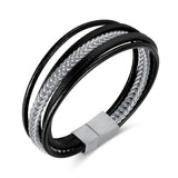 Prak Kinyued Premium Top Quality 316 Stainless Steel Faux leather Silver Bracelet for Men