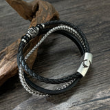 Prak Kinyued Premium Top Quality 316 Stainless Steel Faux leather Silver Bracelet for Men **