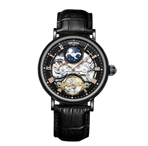 PRAK KINYUED AUTOMATIC WRIST WATCH- BLACK LEATHER STRAP