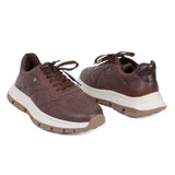 HAUTTON Genuine Leather Casual Sneakers for Men | Premium Leather Lace-Up Shoes | Cushioned Comfort Sole | Lightweight Everyday Walking Shoes | Brown