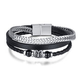 Prak Kinyued Premium Top Quality 316 Stainless Steel Faux leather Silver Bracelet for Men **