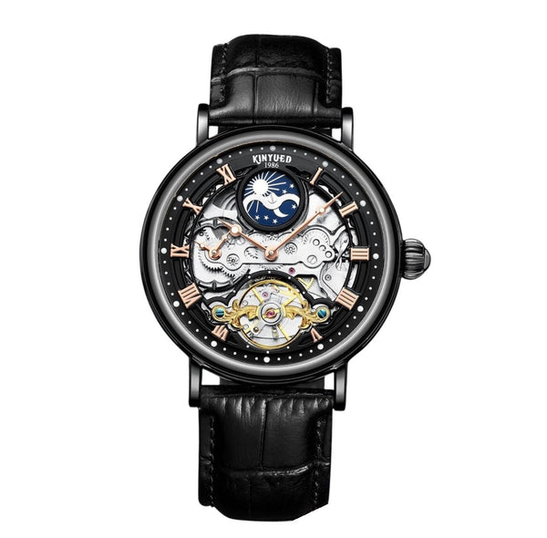 PRAK KINYUED AUTOMATIC WRIST WATCH - BLACK LEATHER STRAP - PRAKONLINESTORES