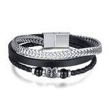 Prak Kinyued Premium Top Quality 316 Stainless Steel Faux leather Silver Bracelet for Men ** - PRAKONLINESTORES