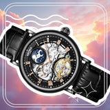 PRAK KINYUED AUTOMATIC WRIST WATCH - BLACK LEATHER STRAP - PRAKONLINESTORES