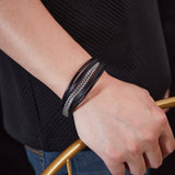Prak Kinyued Premium Top Quality 316 Stainless Steel Faux leather Silver Bracelet for Men - PRAKONLINESTORES