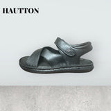 Hautton Men Geniune Leather Stylish Black and comfortable Comfy Padding Sandal For Men - PRAKONLINESTORES