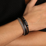 Prak Kinyued Premium Top Quality 316 Stainless Steel Faux leather Silver Bracelet for Men ** - PRAKONLINESTORES