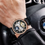 PRAK KINYUED AUTOMATIC WRIST WATCH - BLACK LEATHER STRAP - PRAKONLINESTORES