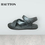 Hautton Men Geniune Leather Stylish Black and comfortable Comfy Padding Sandal For Men - PRAKONLINESTORES