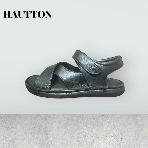 Hautton Men Geniune Leather Stylish Black and comfortable Comfy Padding Sandal For Men - PRAKONLINESTORES