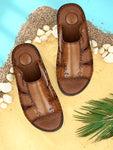 HAUTTON Men's Geniune Leather Stylish Padding Slipper | Casual & Comfortable Flat Sandals