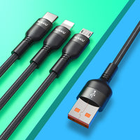 STIYA KAKU KSC 436 RUIZHUO  Unbreakable 3 in 1 Fast Charging Braided Multipurpose Cable with 3.2 A HIGH CURRENT Speed – 1 meter