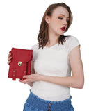 HAUTTON Unisex Genuine Leather Multi Purpose Cum Travel Bag with Adjustable Strap | 15 x 20 Inches - Red - PRAKONLINESTORES