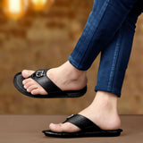 HAUTTON Men's Geniune Leather Casual Padding Slipper | Stylish & Comfortable Slippers / Sandals - PRAKONLINESTORES