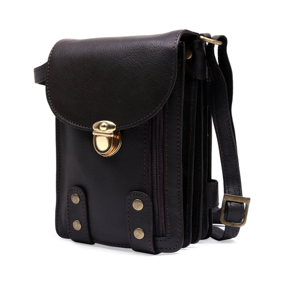 HAUTTON HAUTTON Unisex Genuine Leather Multi Purpose Cum Travel Bag with Adjustable Strap | 15 x 20 Inches - BROWN - PRAKONLINESTORES