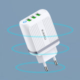 STIYA KAKU KSC 406 ZHIBO Fast Mobile Charger for Android Phones 3.1 amp 3 USB Multiple Charger Triple Port Adapter for Android Phones with USB Fast Charging Data Cables (3 Ampere) - PRAKONLINESTORES