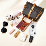 HAUTTON Women Cream and Brown Leather Hand - held Bag - PRAKONLINESTORES