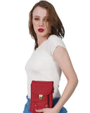 HAUTTON Unisex Genuine Leather Multi Purpose Cum Travel Bag with Adjustable Strap | 15 x 20 Inches - Red - PRAKONLINESTORES