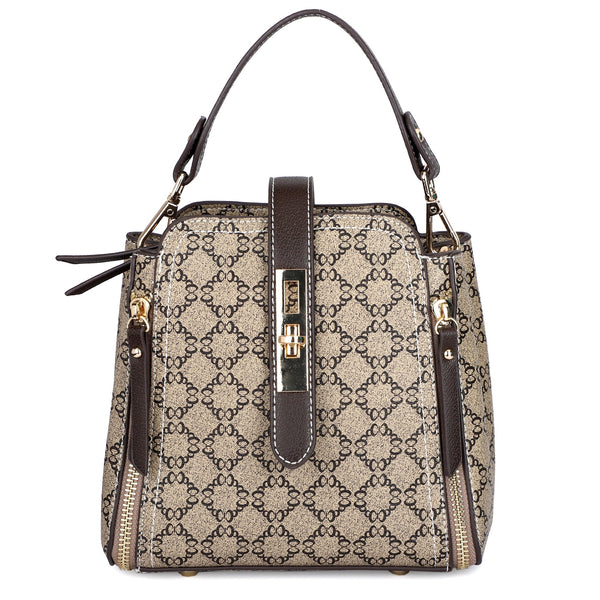 HAUTTON Women Cream and Brown Leather Hand - held Bag - PRAKONLINESTORES